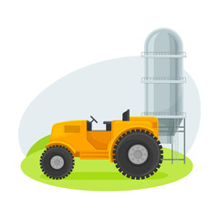Yellow Truck and Water Tower as Farm Machinery and Construction Vector Composition