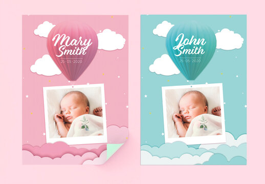 Boy and Girl Printable Birth Flyer Layouts