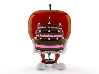 Apple character holding cake