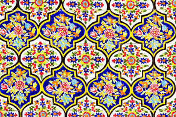 Colorful oriental geometric design and pattern commonly met in Persian mosques and medresses....