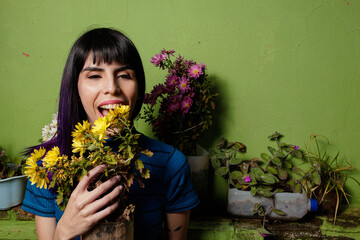 young woman with flowers