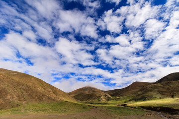 mountain landscape with blue sky and clouds