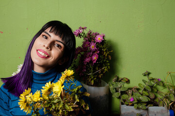 young woman with flowers