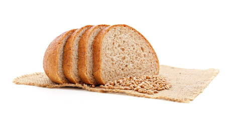 Wheat and bread on sacking.