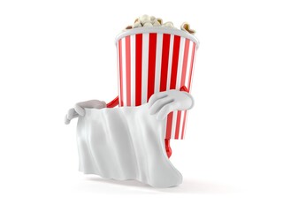 Popcorn character holding white sheet