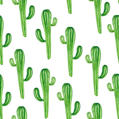 Seamless pattern with green juicy cacti on a white background. Bright desert-themed illustration for Botanical backgrounds, textiles, Wallpaper, packaging, bedding, and stationery.
