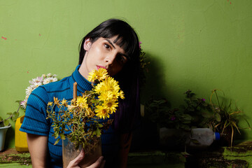 young woman with flowers