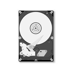 Hard disk drive HDD isolated on white background, vector illustration