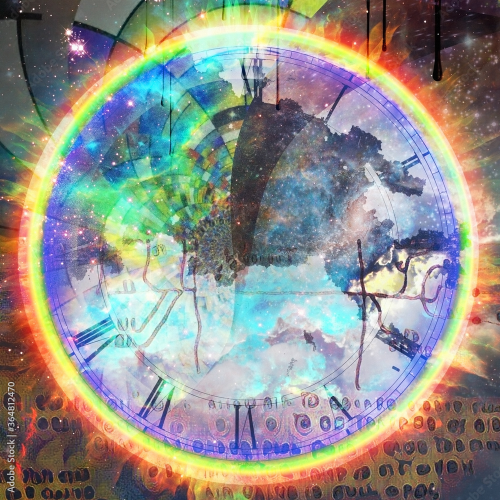 Poster time concept. clock face and modern abstract background. 3d rendering