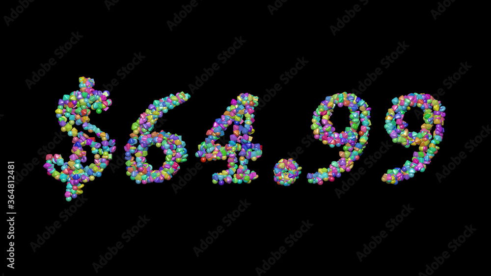 Poster $64.: 3d illustration of the text made of small objects over a black background with shadows
