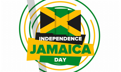 Jamaica Independence Day. Independence of Jamaica. Holiday, celebrated annual in August 6. Jamaica flag. Patriotic element. Poster, greeting card, banner and background. Vector illustration