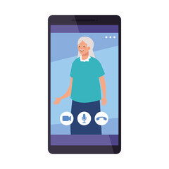 Grandmother in smartphone in video chat design, Call online conference and webcam theme Vector illustration