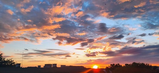 Obraz premium Sunset over Szczecin. Zachód słońca nad Szczecinem