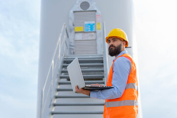 Windmill engineers inspection and progress check wind turbine