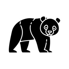 Panda bear black glyph icon. Native chinese fauna, common asian wildlife. Zoo mascot, oriental forest inhabitant silhouette symbol on white space. Black and white bear vector isolated illustration