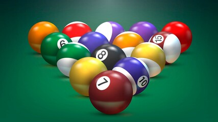 Billiard balls on a pool table, American billiards
