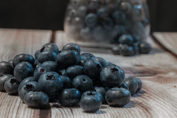 Fresh blueberries on a wooden board