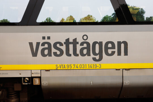 Lidkoping, Sweden - June 24, 2020: Close-up view of the class Y31 passenger train sigm in service for the Vasttrafiken.