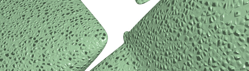 Ultra wide 3D abstract background of curved geometrical patterns of light green color with lighting and shadows for various applications needing colorful artwork. illustration and blue