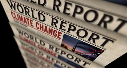 Obraz premium Climate change world report retro newspaper printing press