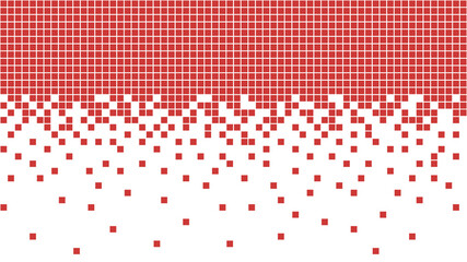 Red dissolved filled square dotted vector icon with disintegration/digital rain effect. Seamless vector illustration. Rectangle items are grouped into disappearing filled square form. 