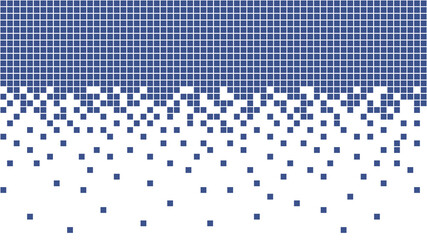 Blue dissolved filled square dotted vector icon with disintegration/digital rain effect. Seamless vector illustration. Rectangle items are grouped into disappearing filled square form. 