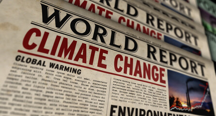 Climate change world report retro newspaper printing press