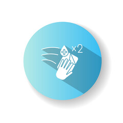 Wipe twice rule turquoise flat design long shadow glyph icon. Disinfection method, surface cleaning guidance, hygiene. Antibacterial tissue, antiseptic napkin silhouette RGB color illustration