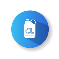 Chlorine disinfectant blue flat design long shadow glyph icon. Chemical detergent, disinfection supplies. Sanitary equipment. Bottle with cleaning product silhouette RGB color illustration
