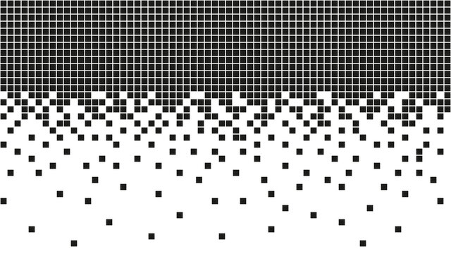 Black dissolved filled square dotted vector icon with disintegration/digital rain effect. Seamless vector illustration. Rectangle items are grouped into disappearing filled square form. 