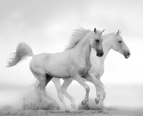 Fototapeta na wymiar White stallion running gallop