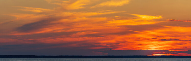Orange sunset sky over the sea, Ukraine