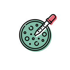 Petri dish and pipette color vector icon. Laboratory  research, analysis equipment symbol. 