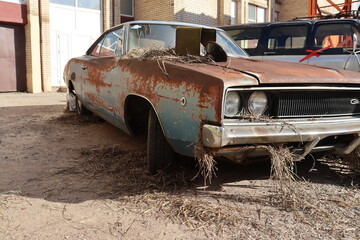 rustic american vintage car in garage spot