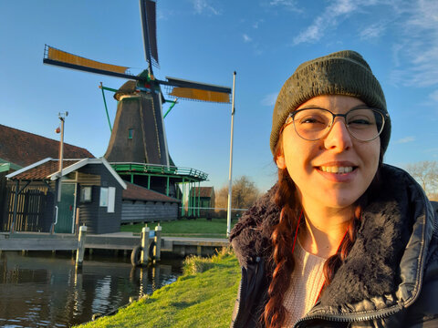 winter tourist holiday in zaanse schans in netherlands