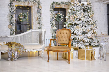 Christmas decor and interior. New Year and gifts