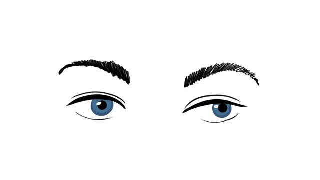 Animated blinking female eyes in cartoon style. 4k footage. Seamless loop animation
