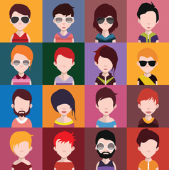 User avatars, avatars with faces and heads for social network ( Male and female faces )