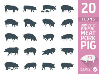 Collection of 20 pig icons