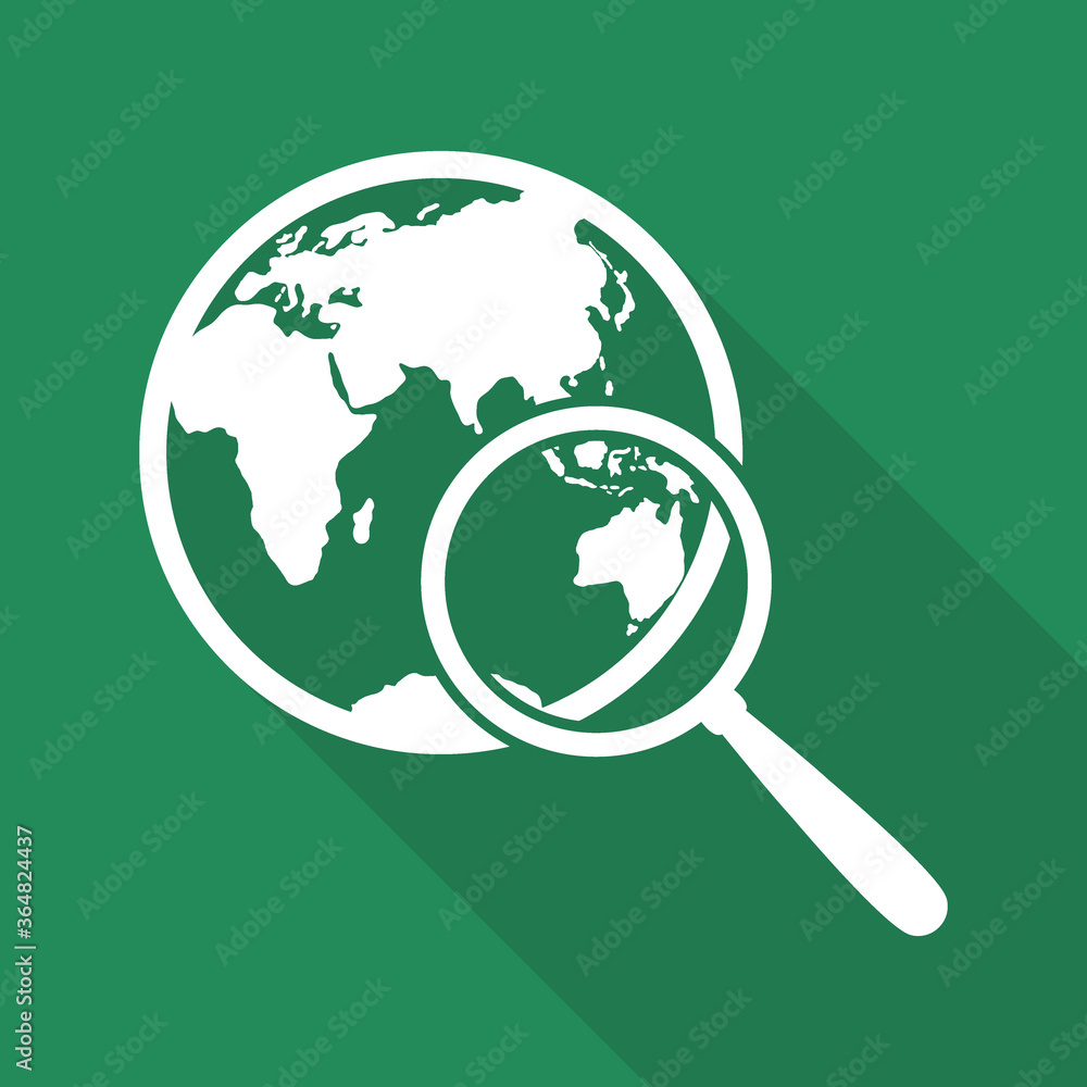 Poster global internet icon. globe search vector icon with long shadow