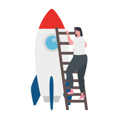 woman with rocket at ladder design, Start up plan idea strategy and marketing theme Vector illustration © Gstudio