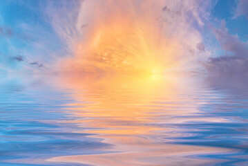Sky with a bright sun reflected in the water