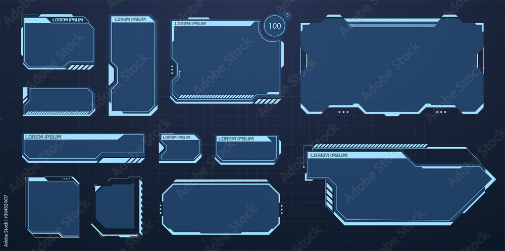 Poster hud set frames. futuristic modern user interface elements, hud control panel. high tech screen for v