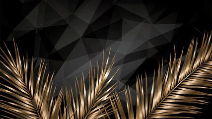 Elegant background with golden palm branches on a black background