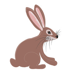 Brown color rabbit in cartoon style. Drawing isolated on a white background. Stock vector illustration.