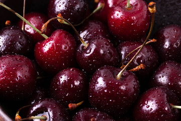 dark red natural fresh delicious wet cherries