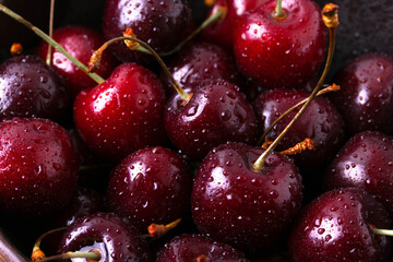 dark red natural fresh delicious wet cherries