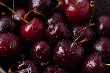 dark red natural fresh delicious wet cherries