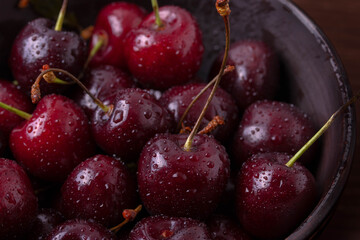 dark red natural fresh delicious wet cherries