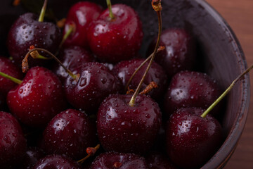 dark red natural fresh delicious wet cherries